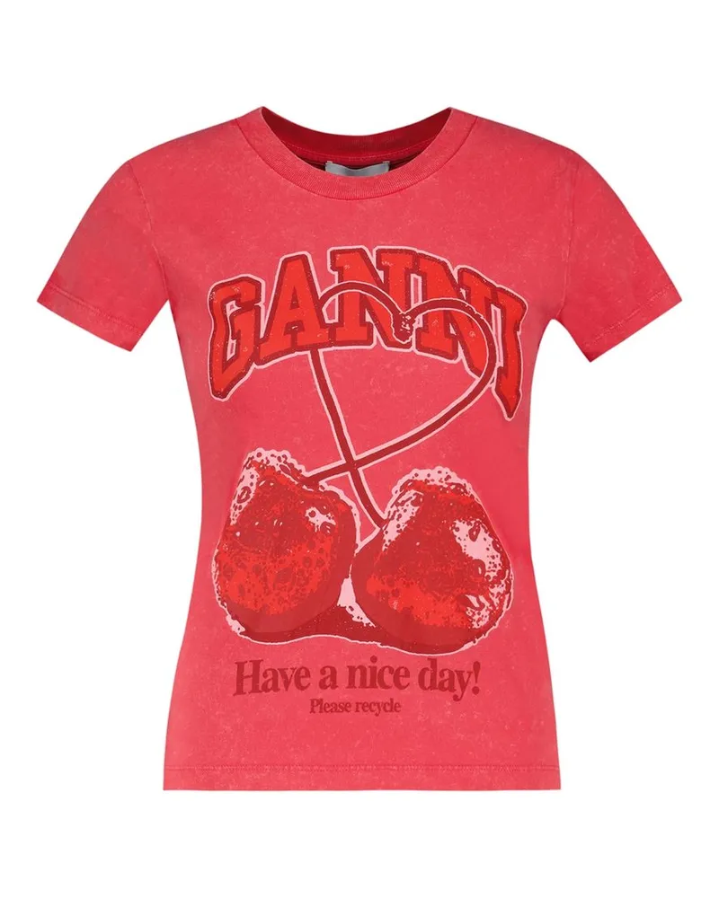 Ganni Women's Future Baby Fit Cherry T-Shirt -  Cotton Red Ready-To-Wear T-Shirts Red