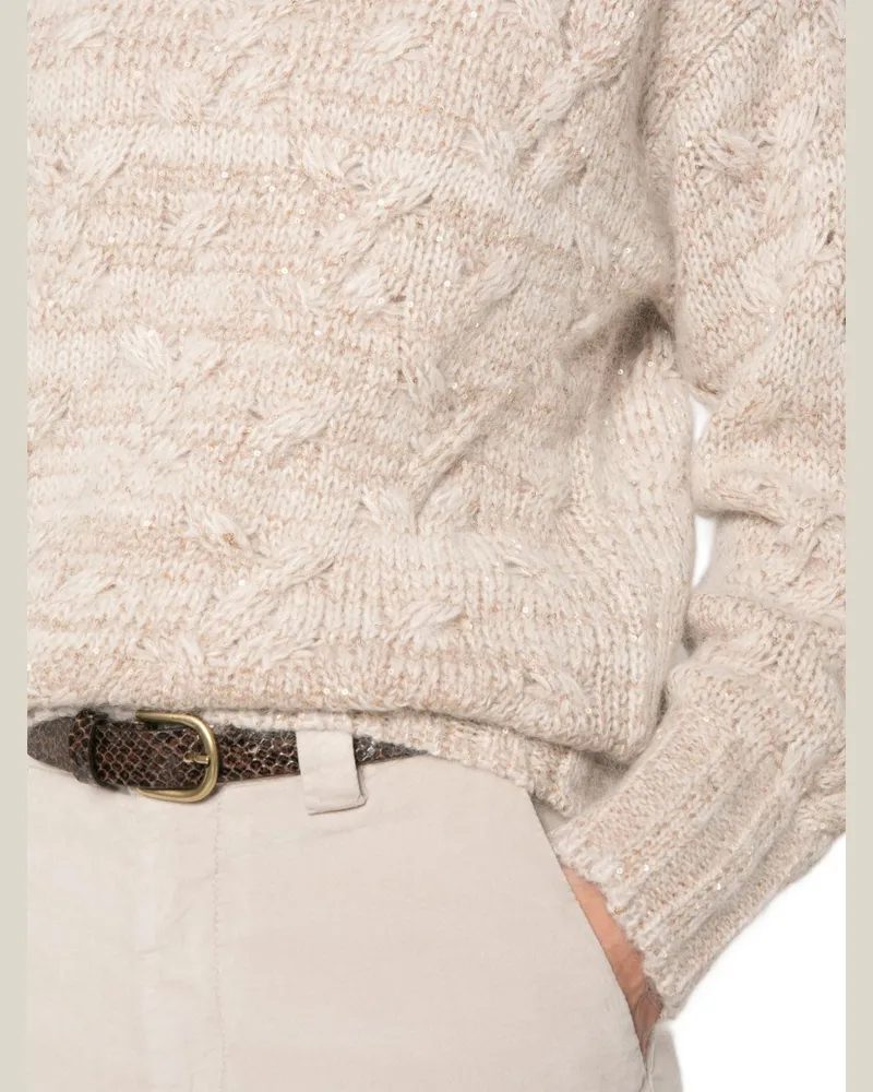 Fabiana Filippi Sequin-Embellished Cable-Knit Sweater — Beige Beige