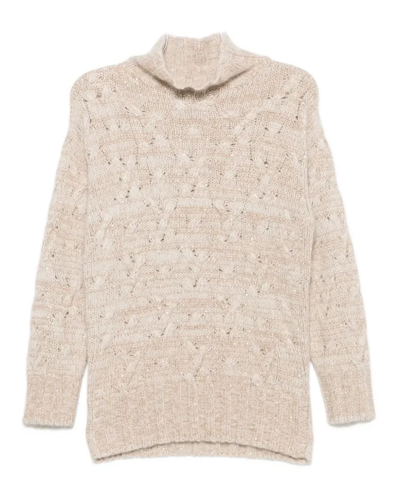 Fabiana Filippi Sequin-Embellished Cable-Knit Sweater — Beige Beige