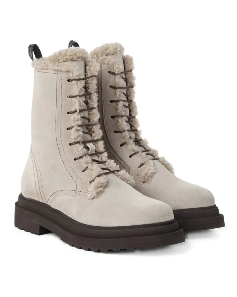 Brunello Cucinelli Women's Lace-Up Shearling Boots Aw25 W Cream