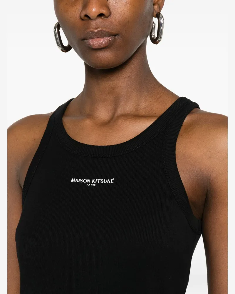 Kitsuné Logo-Embroidered Ribbed Knit Dress — Black Black