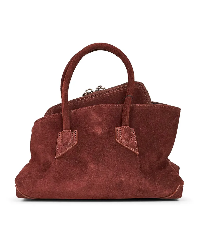ATTICO Women's Top Handle Bag La Passeggiata Mini Suede Brown Calf Leather Handbags Hand Brown