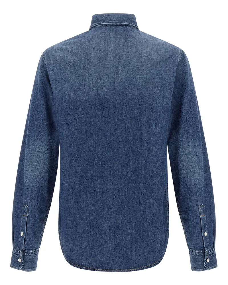 Versace Medusa Patch Denim Shirt — Blue Blue