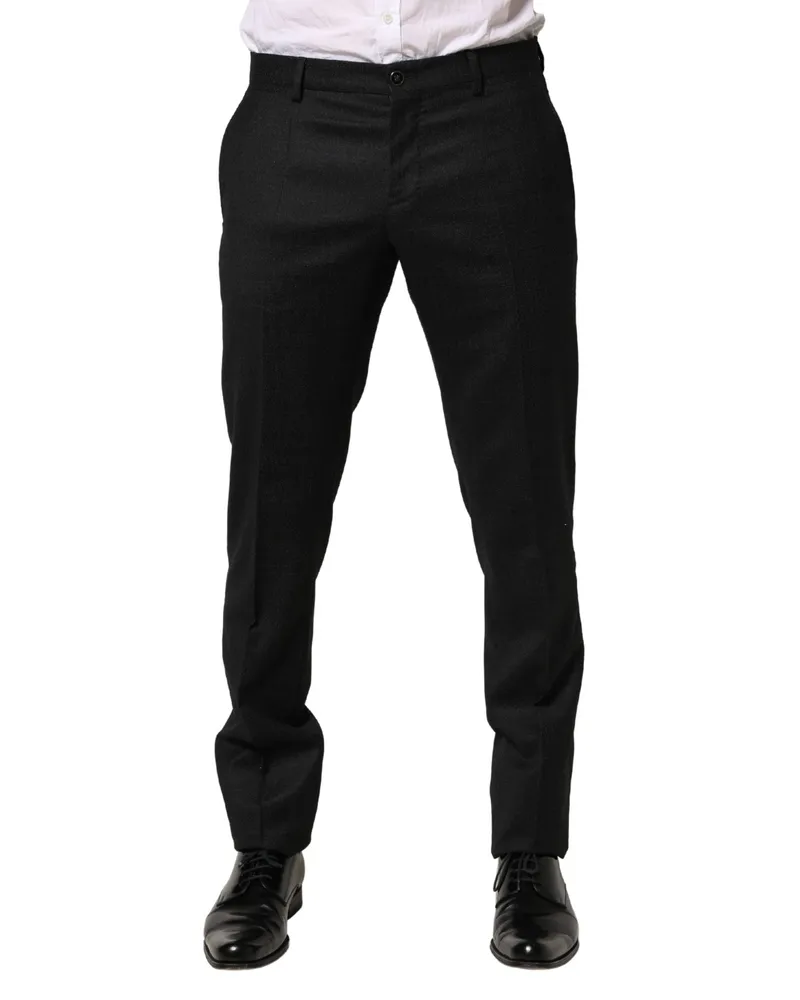 Dolce & Gabbana Black Wool Skinny Men Dress Trouser Pants Virgin Black