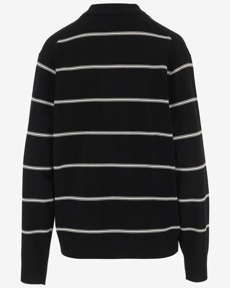 The Garment Striped Viscose-Blend Polo Shirt — Black Black