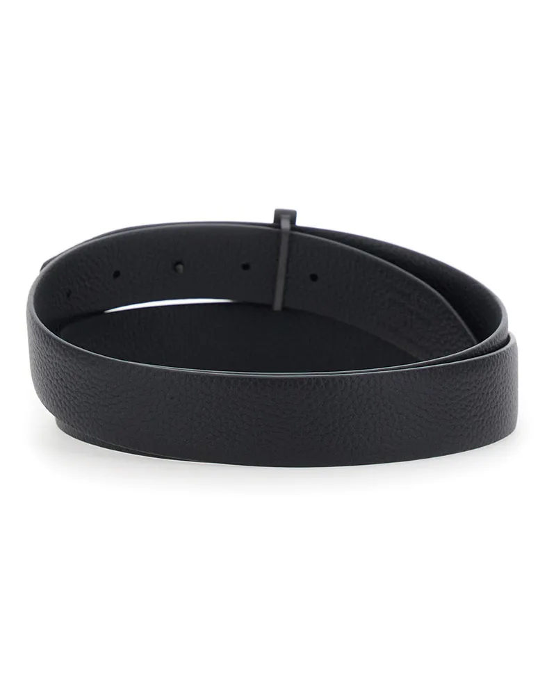 Tom Ford Men's Belt With T Buckle, Black Leather Calf Black
