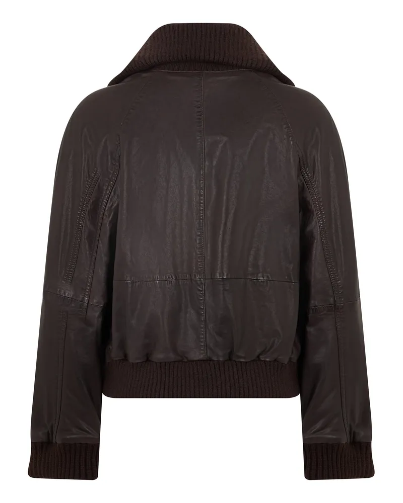 Pinko Sheep Leather with Knit Inserts Leather Jacket — Brown Brown