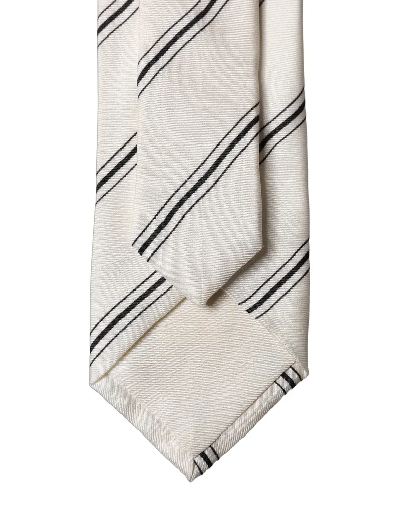 Dolce & Gabbana Beige Black Stripes Silk Adjustable Men Necktie Tie Beige