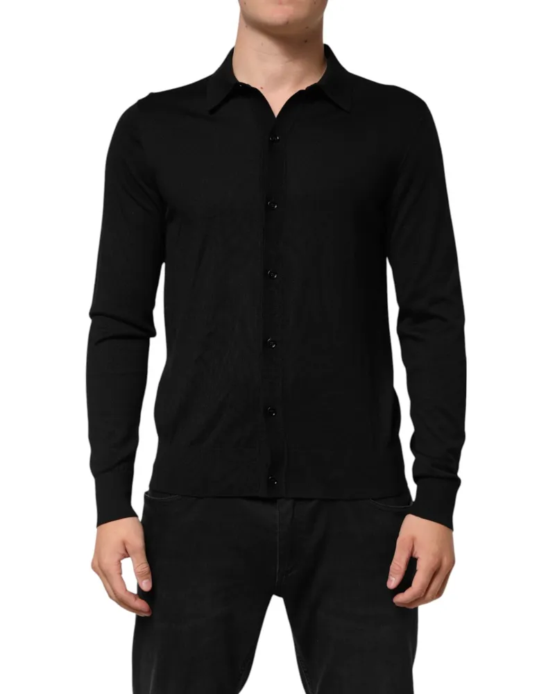 Dolce & Gabbana Men's Black Silk Button Up Lightweight Sweater Clothing Black