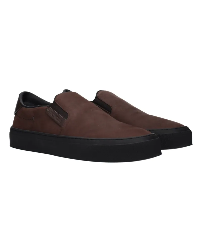 Moncler Men's Brown Leather Slip-On Loafers Brown