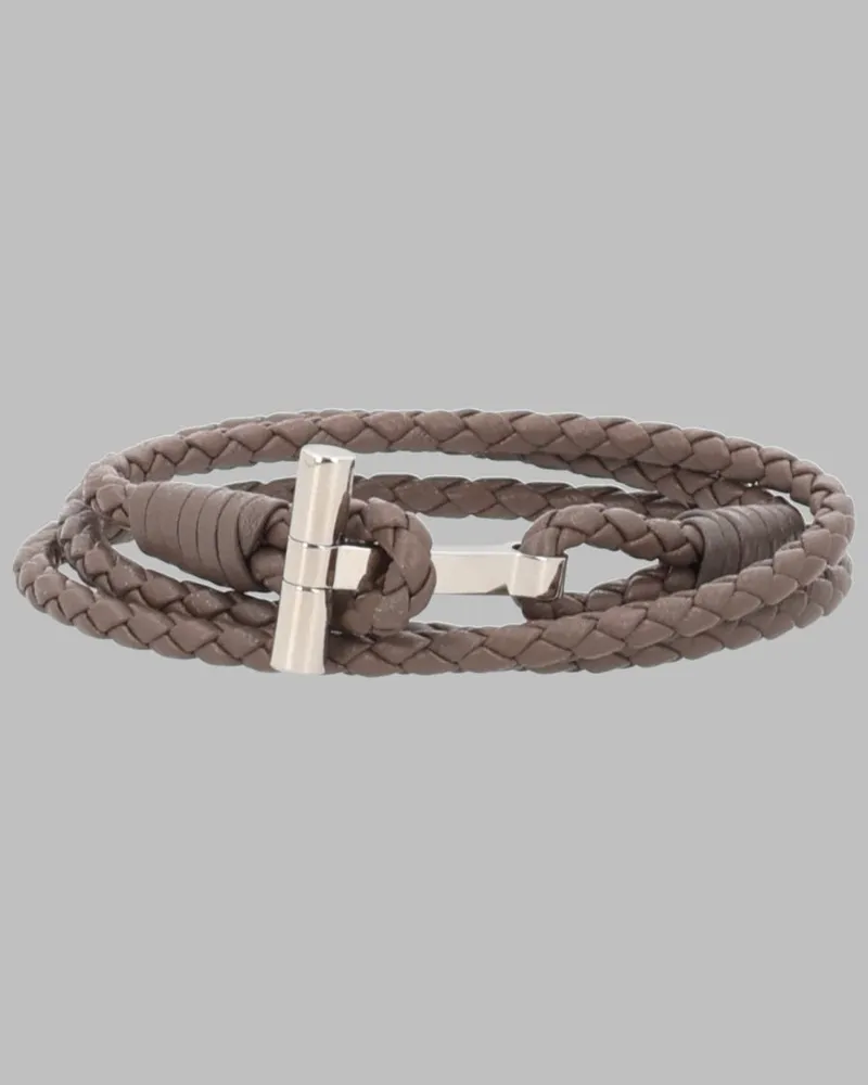 Tom Ford Men's Bracelet Logo Leather Grey Calf Bracelets Gray