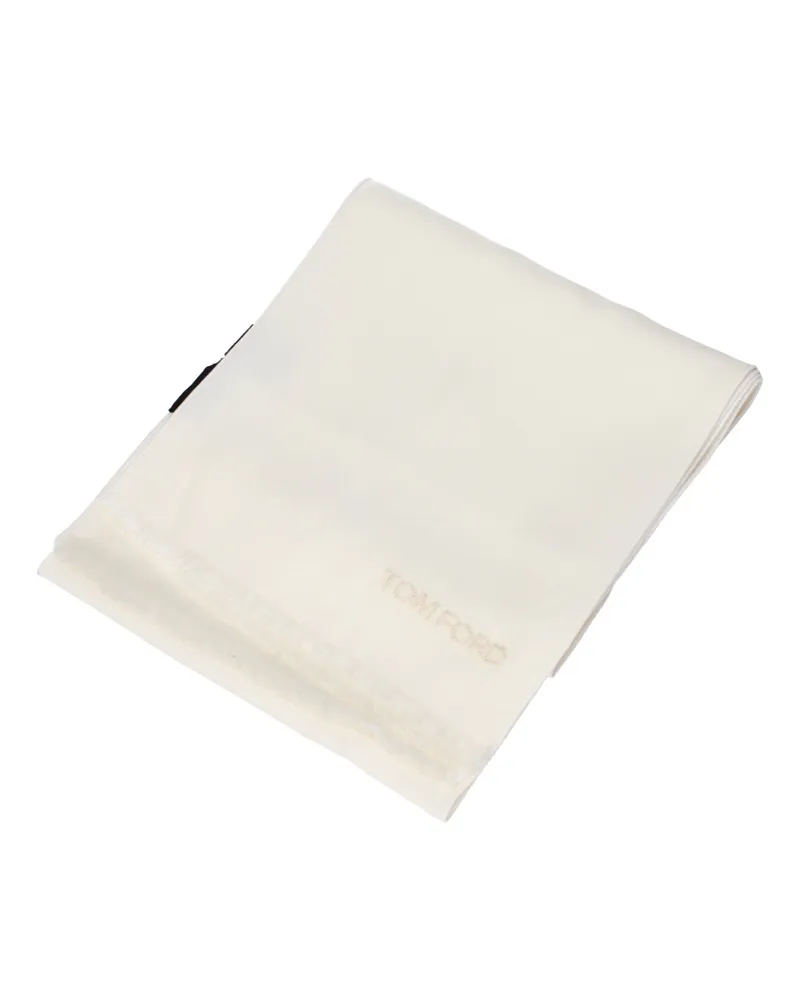 Tom Ford Logo-Embroidered Silk Scarf — Beige Beige