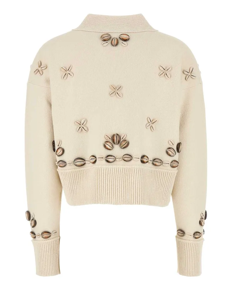 Alanui Women Ivory Silk Blend Oversize Ocean Dream Cardigan Chalk Exterior: Nylon Maglieria Sweater Beige