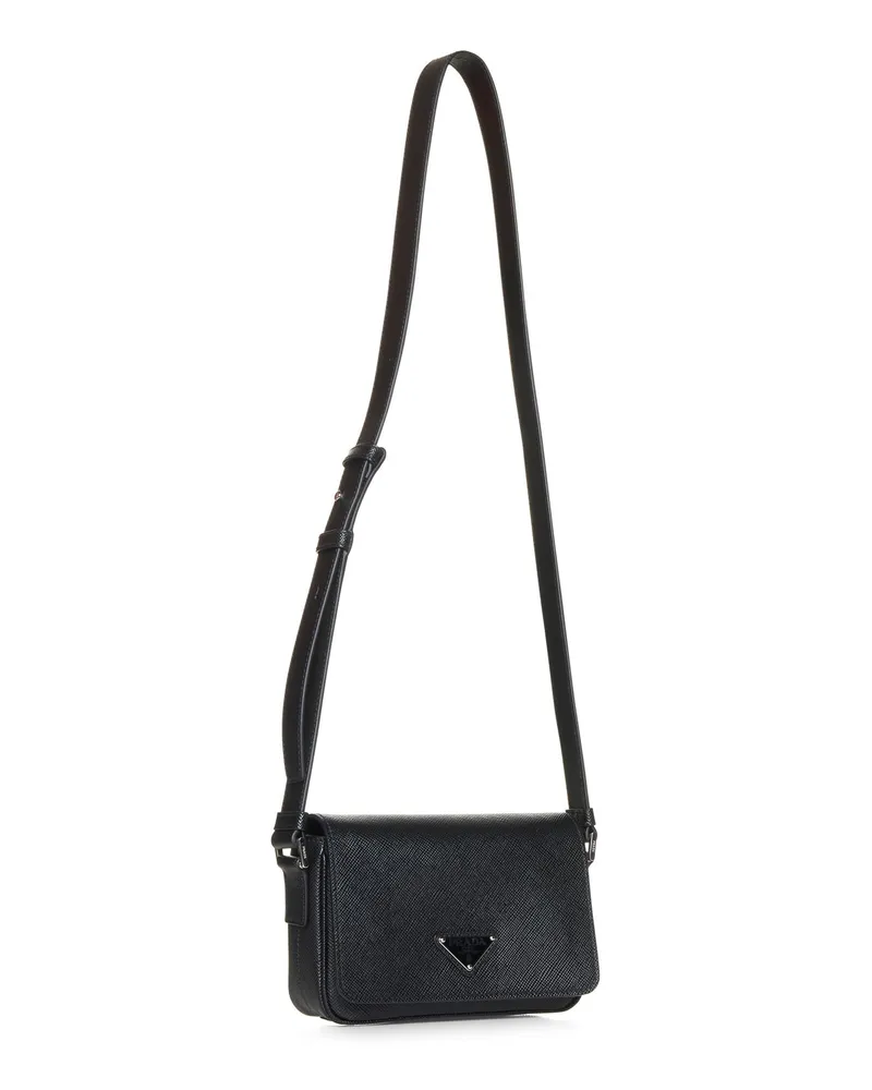 Prada Men's Shoulder Bag Saffiano Leather Black Calf Black