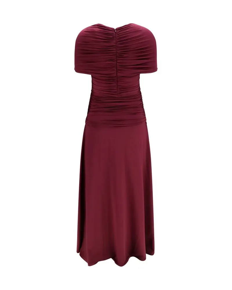 Self-Portrait Ruched Jersey Midi Dress — Burgundy Burgundy
