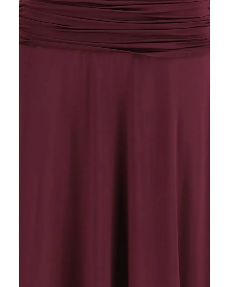Self-Portrait Ruched Jersey Midi Dress — Burgundy Burgundy