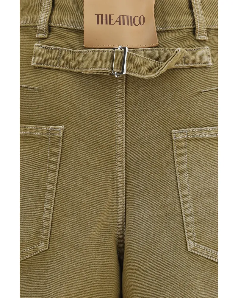 ATTICO Women's Jeans Wide-Leg With Back Belt Green Cotton Green