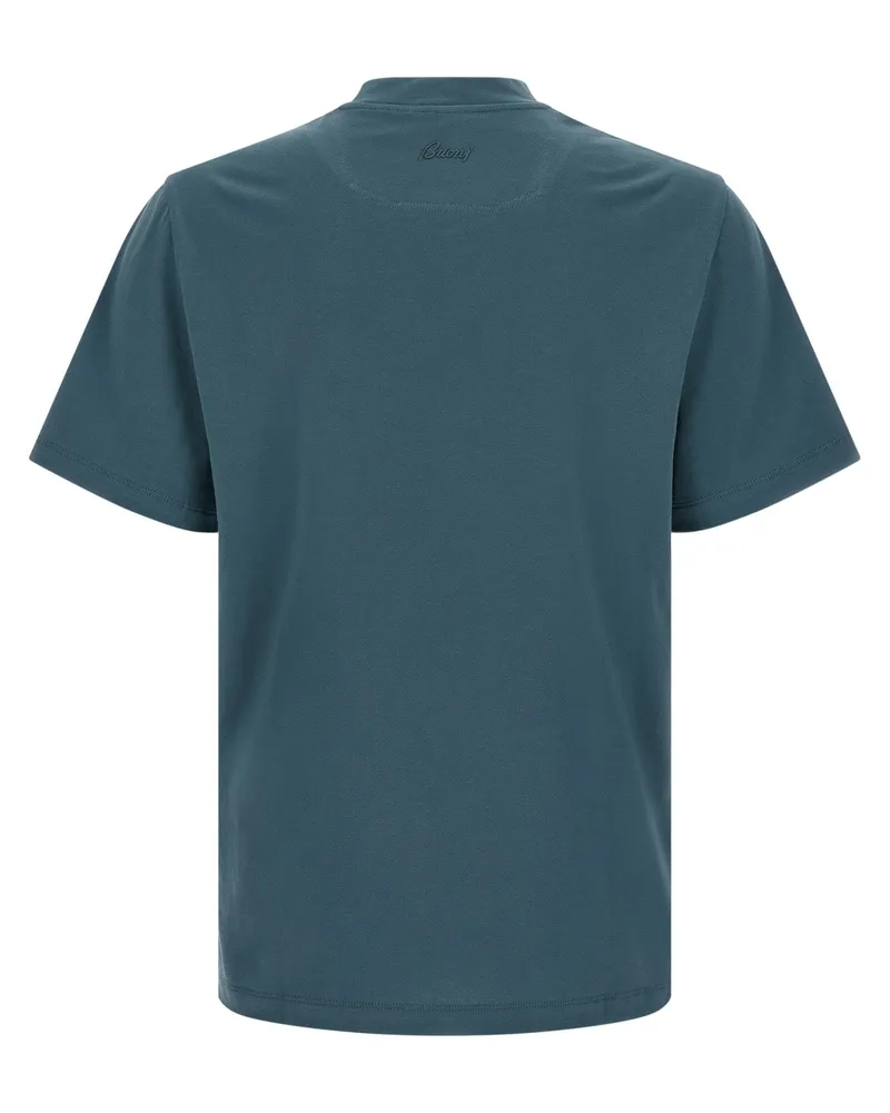 Brioni Logo-Embroidered Cotton T-Shirt — Teal Teal