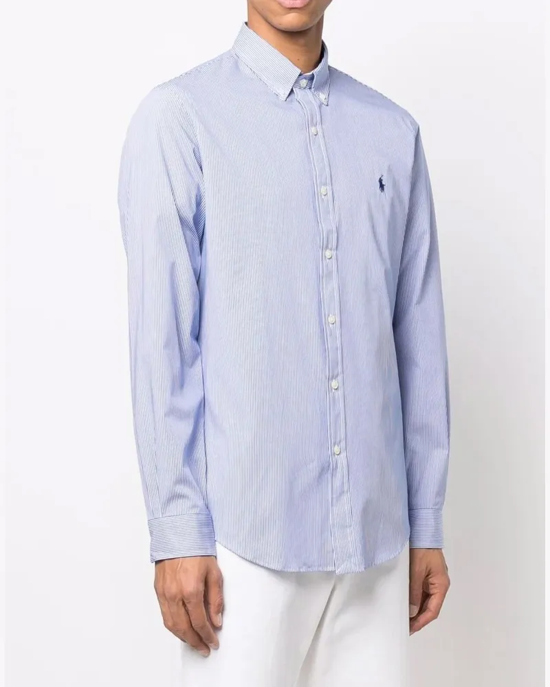 Ralph Lauren Men Striped Slim Fit Poplin Shirt Blue Clothing > Polo & T-Shirts Blue