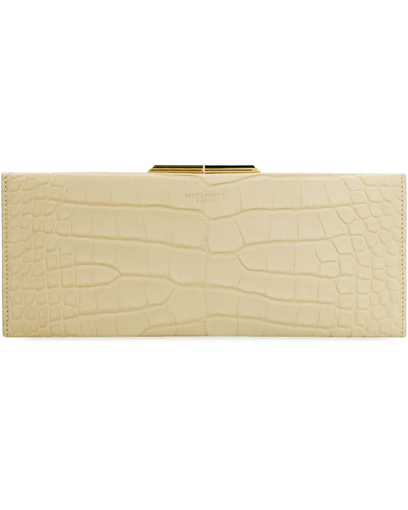 Saint Laurent Women's Midnight Leather Clutch Ivory Crocodile Skin Bags Ivory
