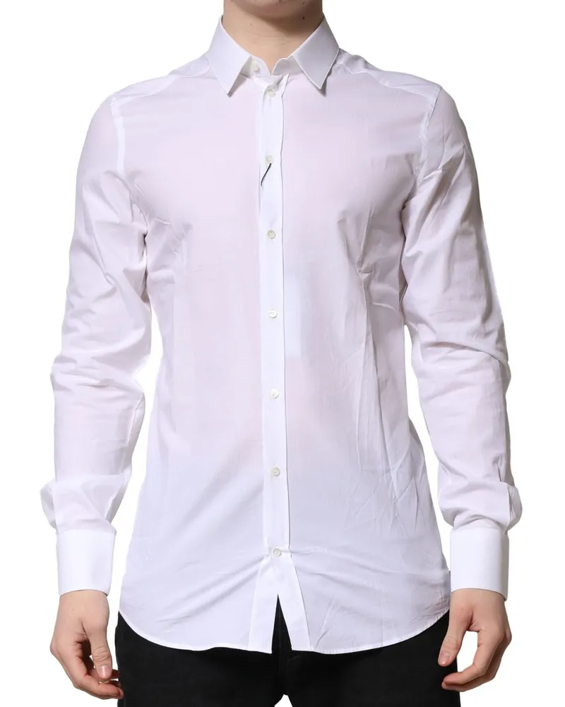 Dolce & Gabbana Men's White Gold Long Sleeves Dress Formal Shirt Cotton White