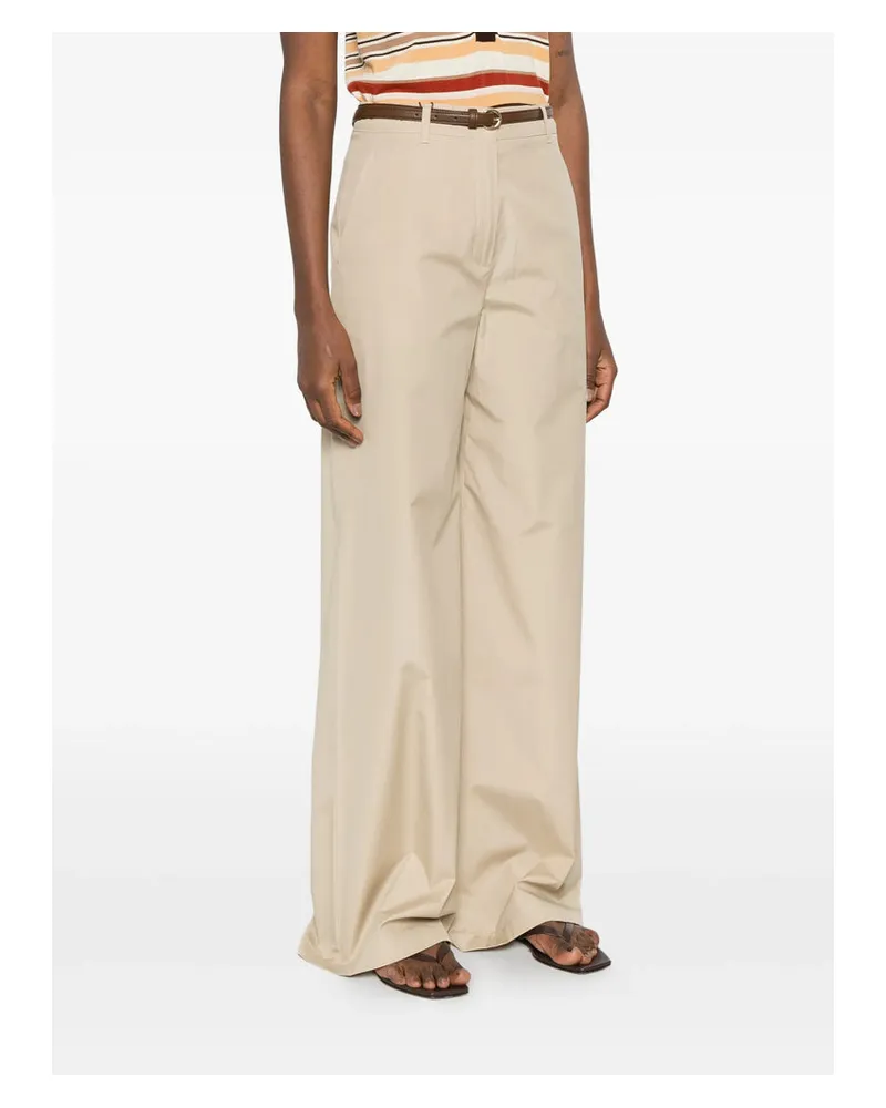 Max Mara Wide-Leg Cotton Trousers — Beige Beige