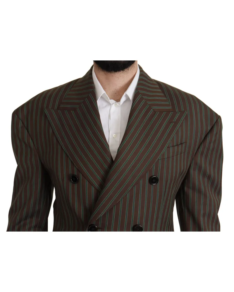 Dolce & Gabbana Men's Multicolor Stripes Double Breasted Blazer Wool Clothing Brown