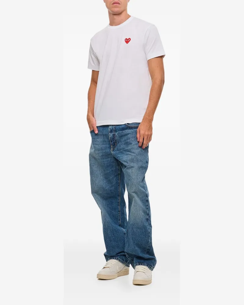 Comme des Garçons Red Heart Embroidered T-Shirt — White White