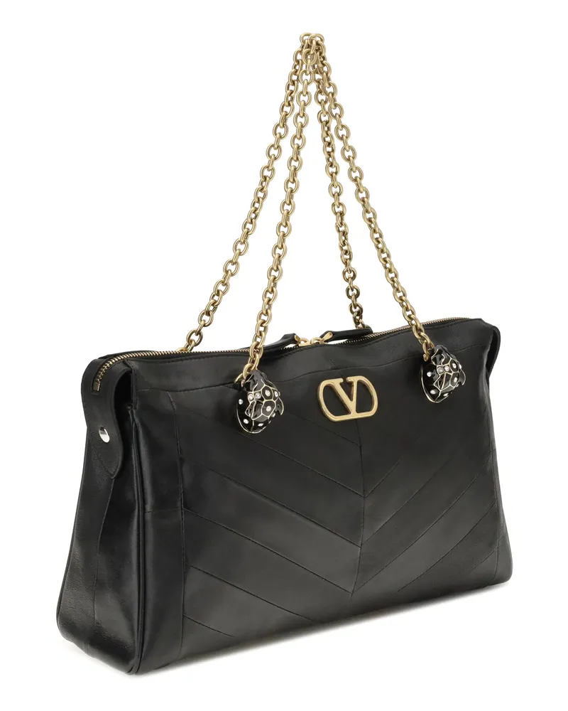 Valentino Garavani Women's Panthea Chevron Medium Shoulder Bag R Nero Lamb Ovis Aries Black