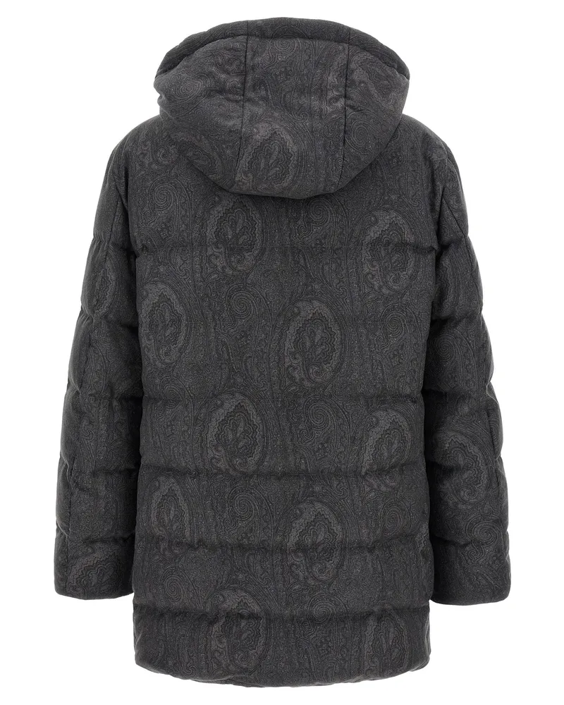 Etro Tone-on-Tone Arnica Paisley Down Jacket — Grey Grey
