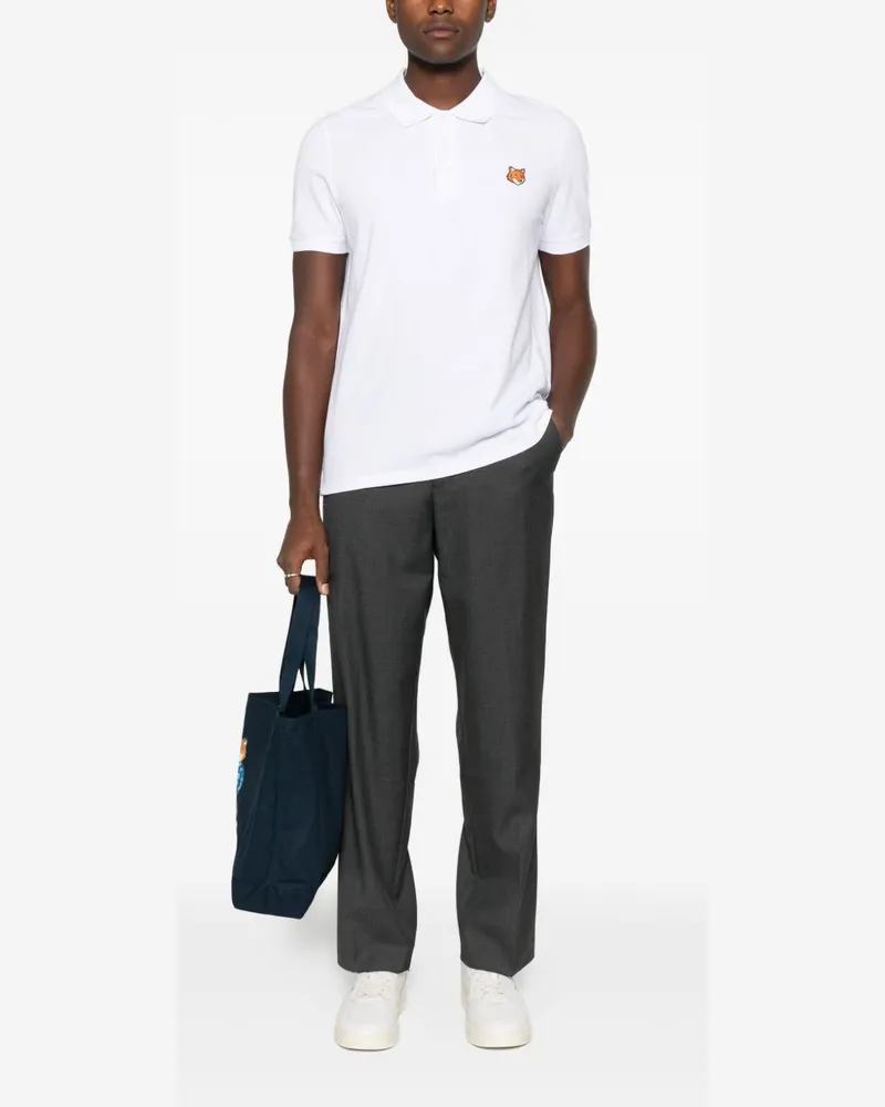 Kitsuné Fox Head-Embroidered Silk-Blend Polo — White White