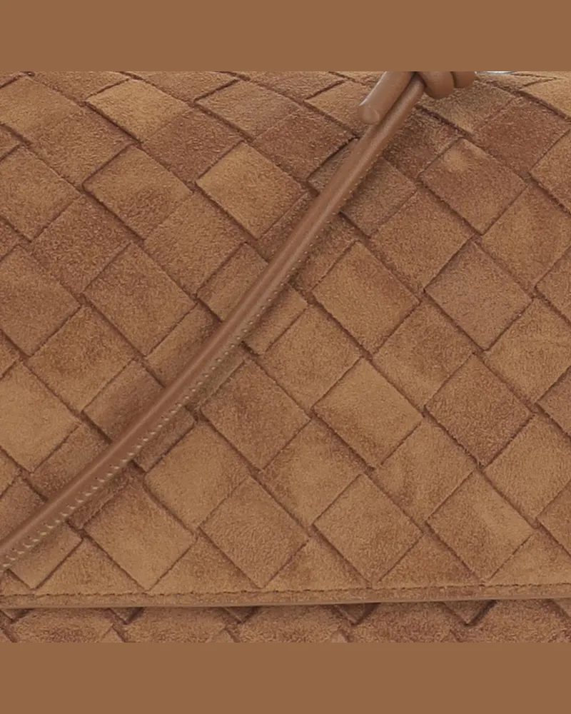 Bottega Veneta Women's Suede Evening Clutch Light Brown Calf Skin Shoulder Bags Brown
