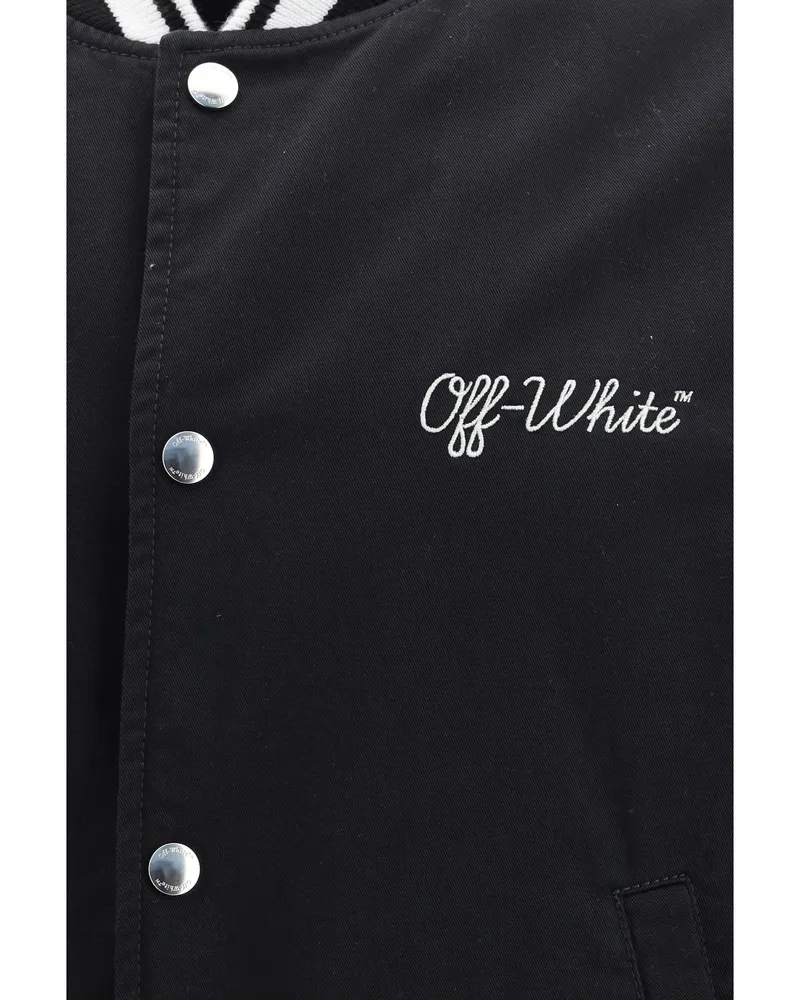 OFF-WHITE Men's Varsity Jacket Script Cotgab Black-White Cotton Sweatshirts Black/white Sweater Black