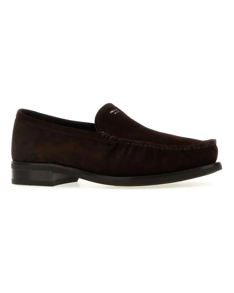Prada Men's Dark Brown Suede Loafers Moro Calf Leather Mocassini Brown