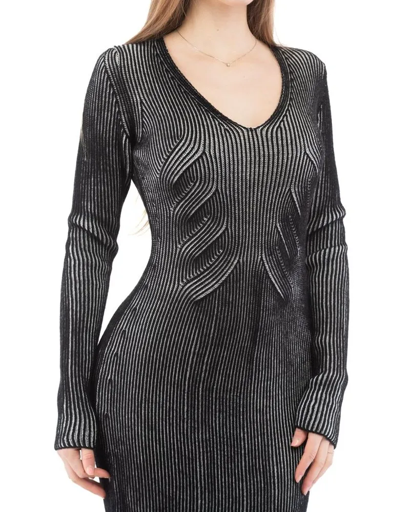 Moschino Women Multicolor Wool Casual Dress Black
