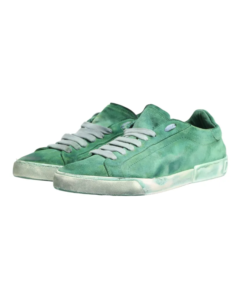 Dolce & Gabbana Men's Green Suade Dg Logo Sole Low Top Sneakers Shoes Suede Leather Green