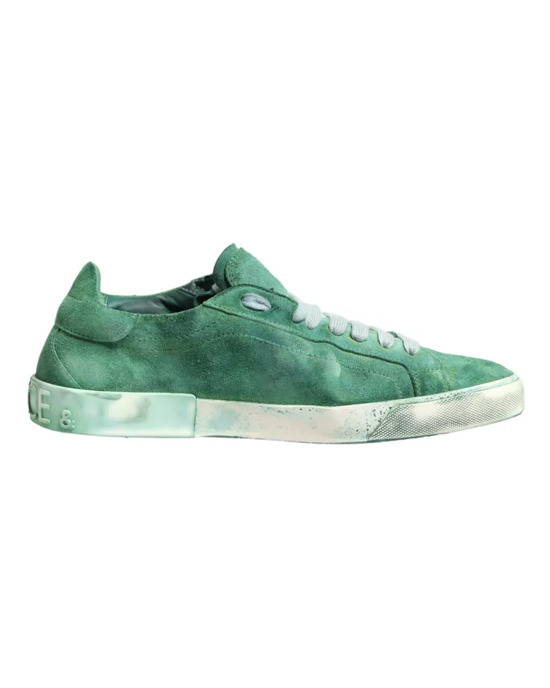 Dolce & Gabbana Men's Green Suade Dg Logo Sole Low Top Sneakers Shoes Suede Leather Green