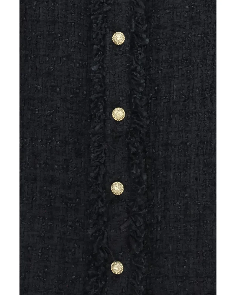 Balmain Women's Tweed Shirt Black Polyamide Jacket Black