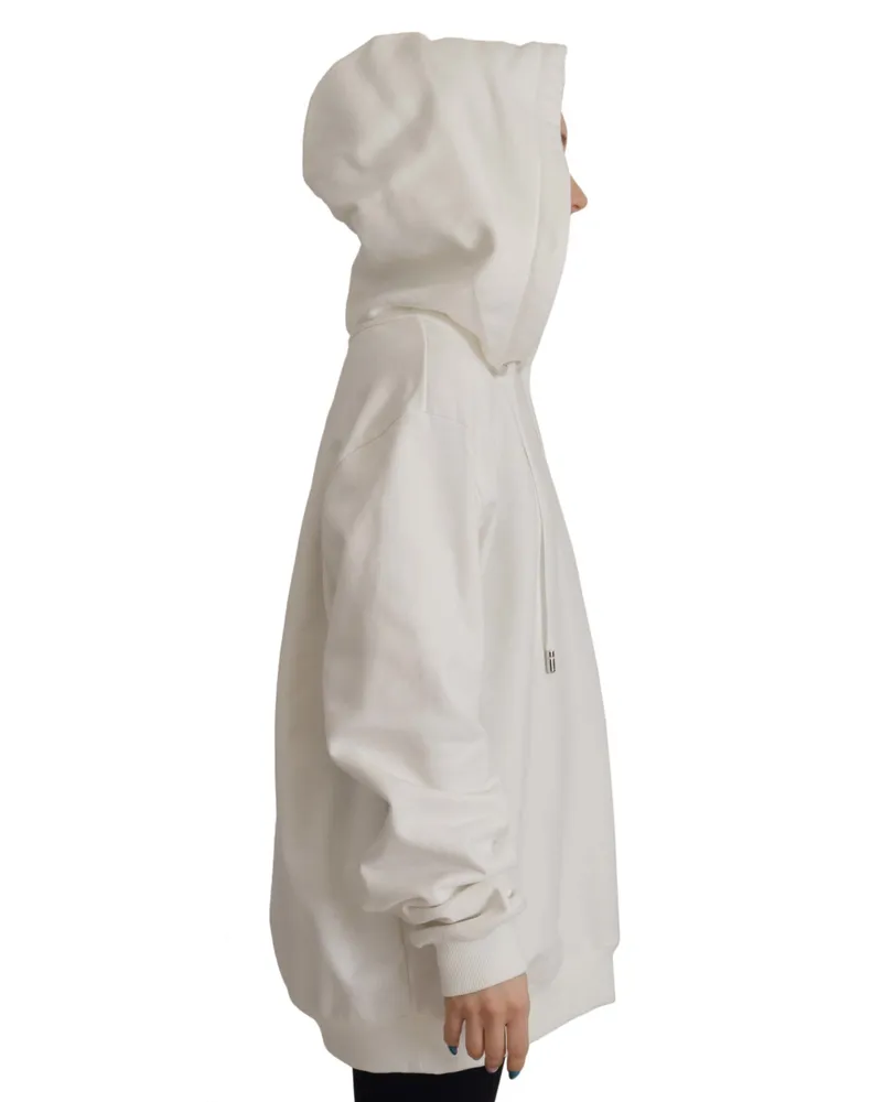 Dolce & Gabbana Women White Hoodie Pullover Embroidered Sweater Cotton Clothing White