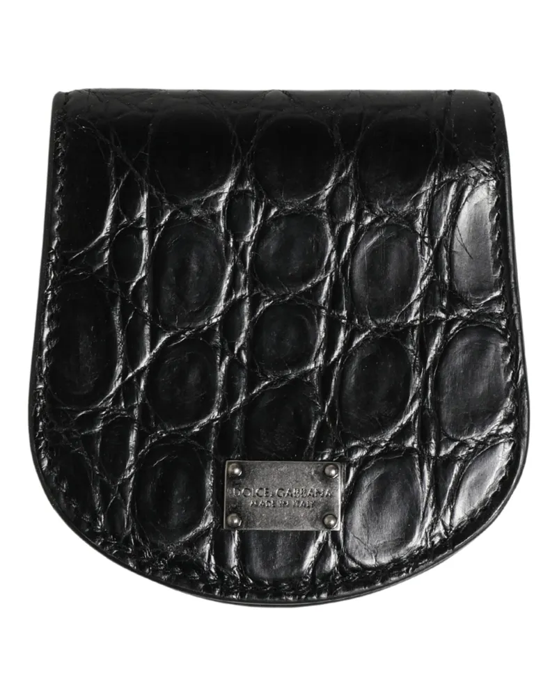 Dolce & Gabbana Men's Black Exotic Skin Condom Case Holder Pocket Wallet Caiman Leather Black