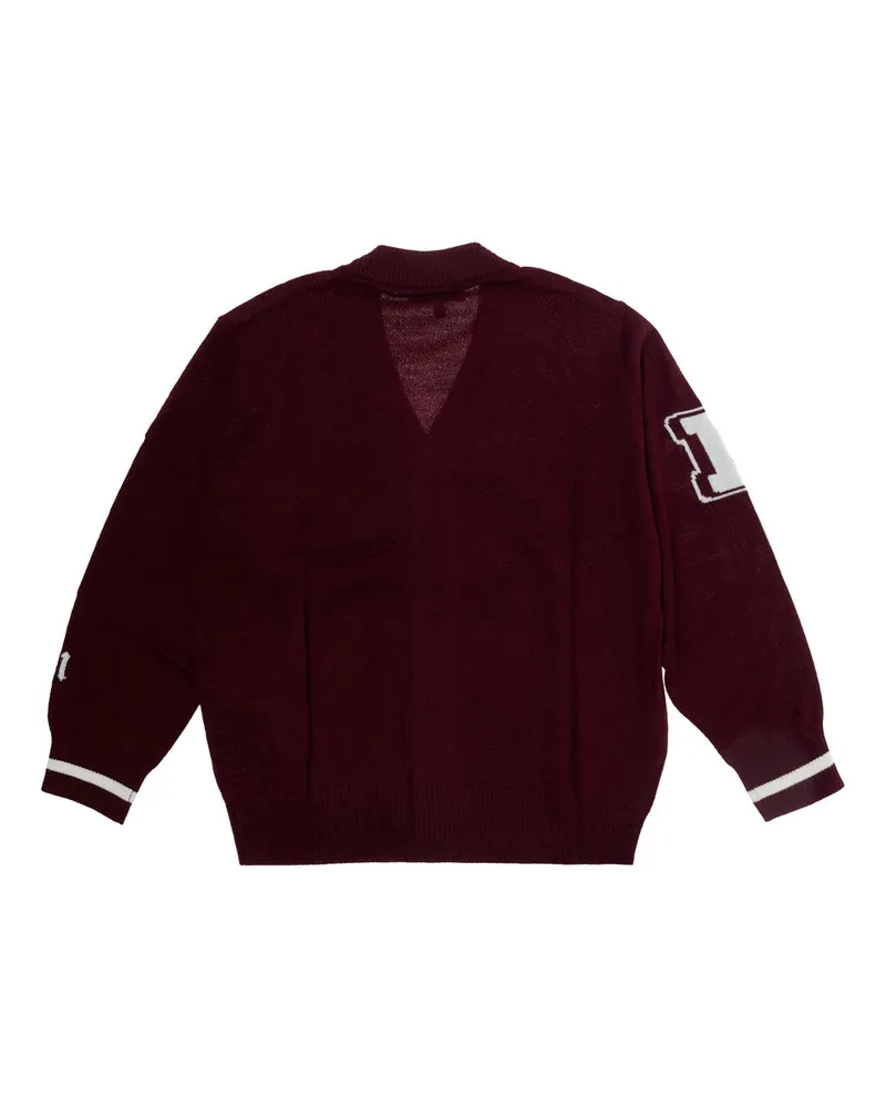 Emporio Armani Embroidered Logo Cotton Cardigan — Bordeaux Bordeaux