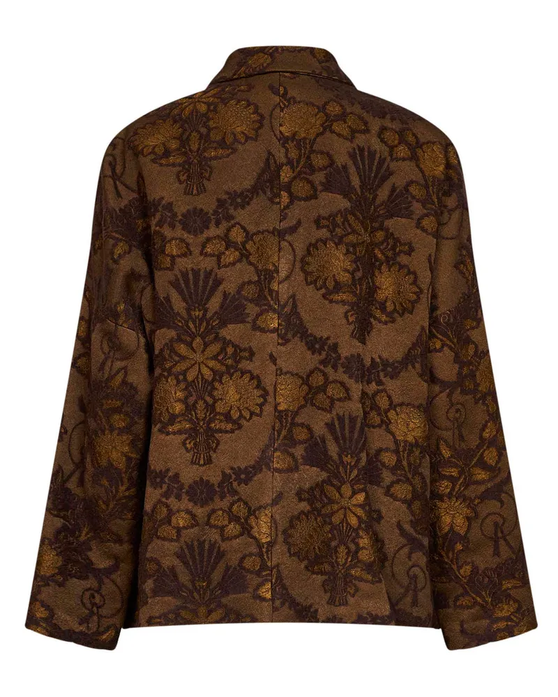 Uma Wang Women Crossword Jacket Brown Floral Jacquard Virgin Wool Brown