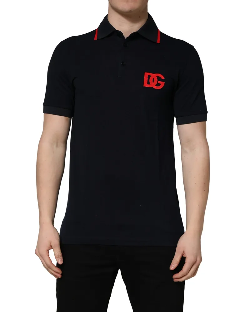 Dolce & Gabbana Men's Logo-Embroidered Polo Black Cotton Black
