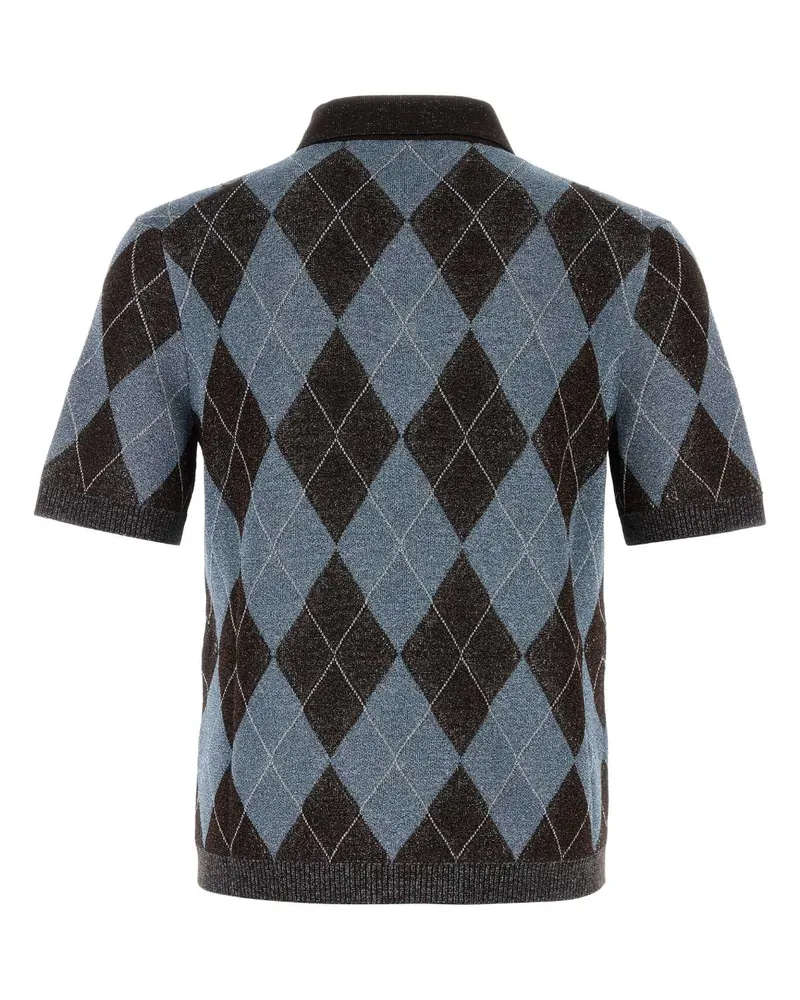 Gucci Men's Embroidered Wool Blend Polo Shirt Multi Gray