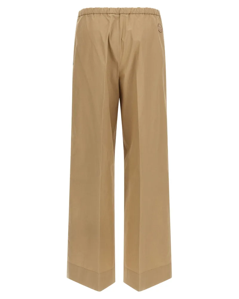Moncler Grosgrain Logo Patch Cotton Poplin Trousers — Beige Beige