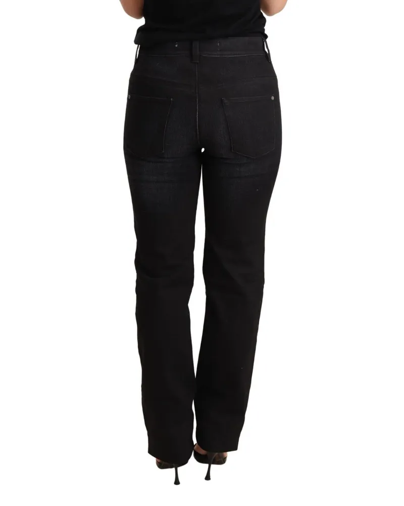 Ermanno Scervino Women's Black Washed Straight Denim Trouser Cotton Jeans Black
