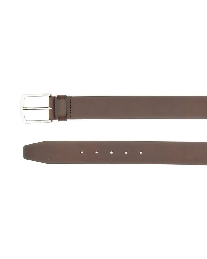 HUGO BOSS Cowhide Leather Belt — Brown Brown