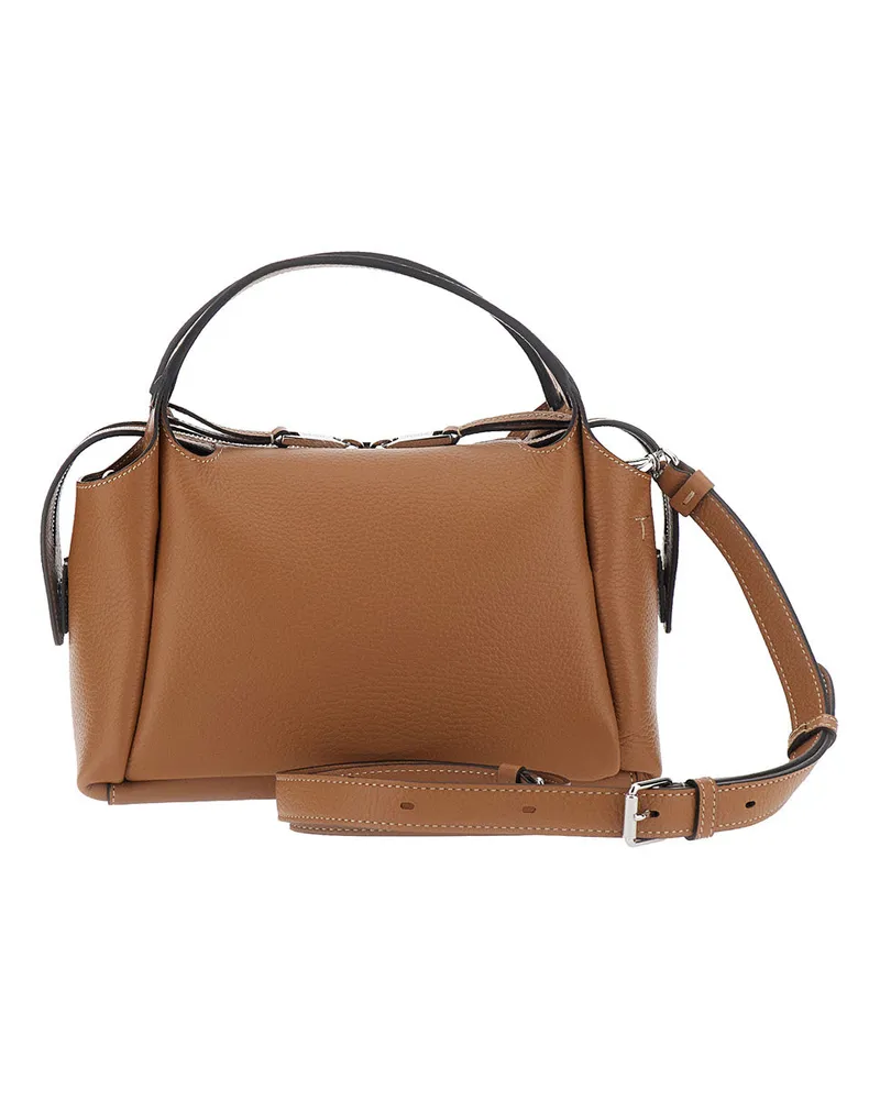 TOD'S Women's Shoulder Bag With T Plaque, Brown Leather Calf Brown
