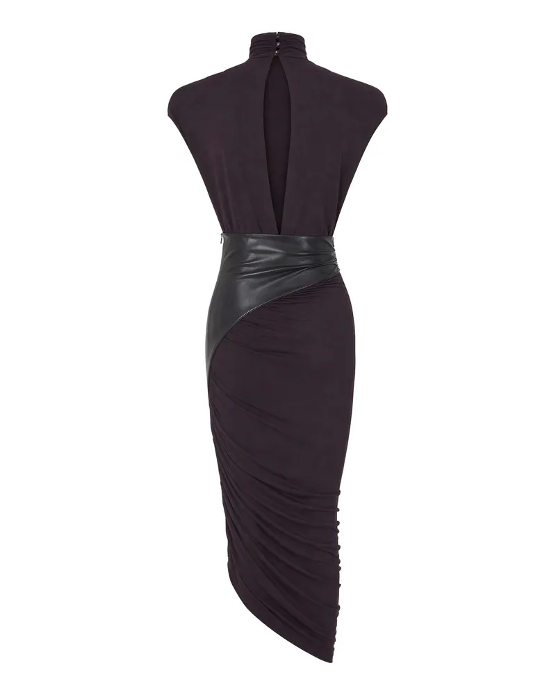 ANDAMANE Women's Sleeveless Midi Dress With Faux Leather Detail Rouge Noir Viscose Evening Suits Black