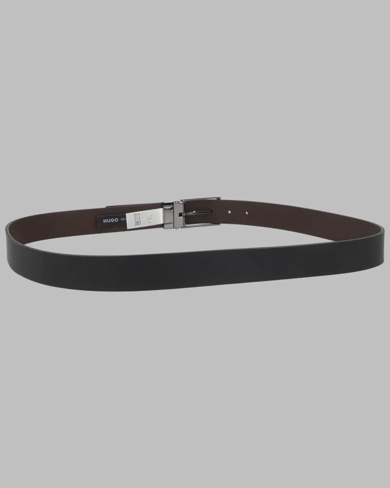 HUGO BOSS Men's Leather Belt Gruffy Black Cow Hide Black